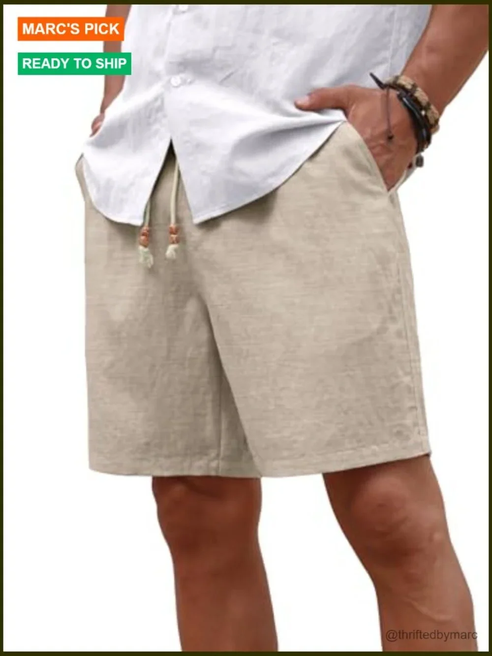 Men's Linen Shorts Elastic Waist Drawstring Lightweight Summer Casual